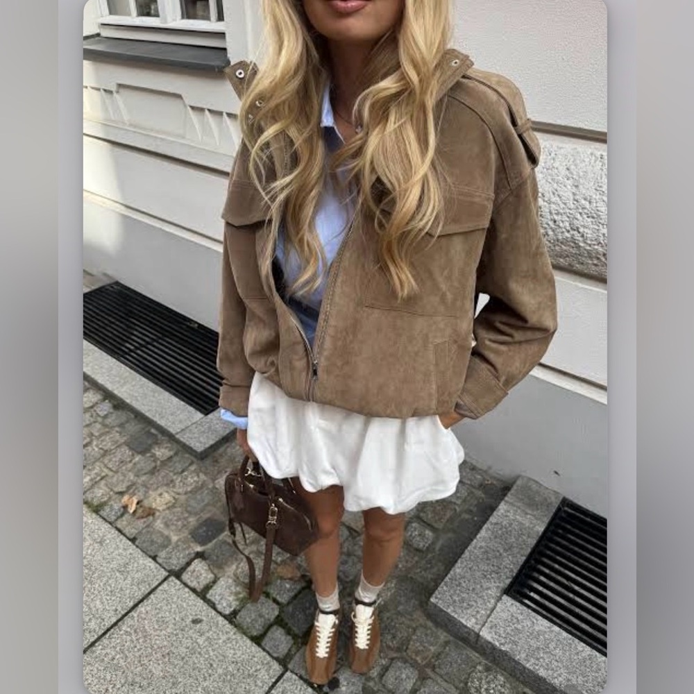ZARA Viral Suede Leather Oversized Jacket. New, S - Picture 4 of 16